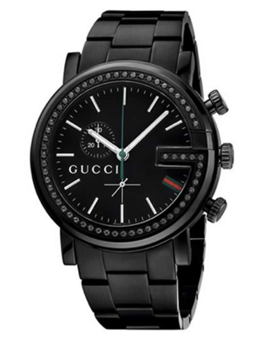Gucci 'G Crono' Black Diamond Bracelet Watch For Men, 44mm