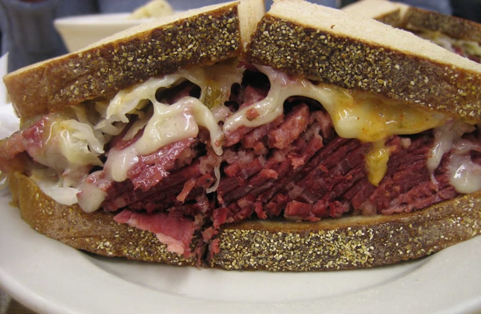 Reuben sandwich consists of corned beef,