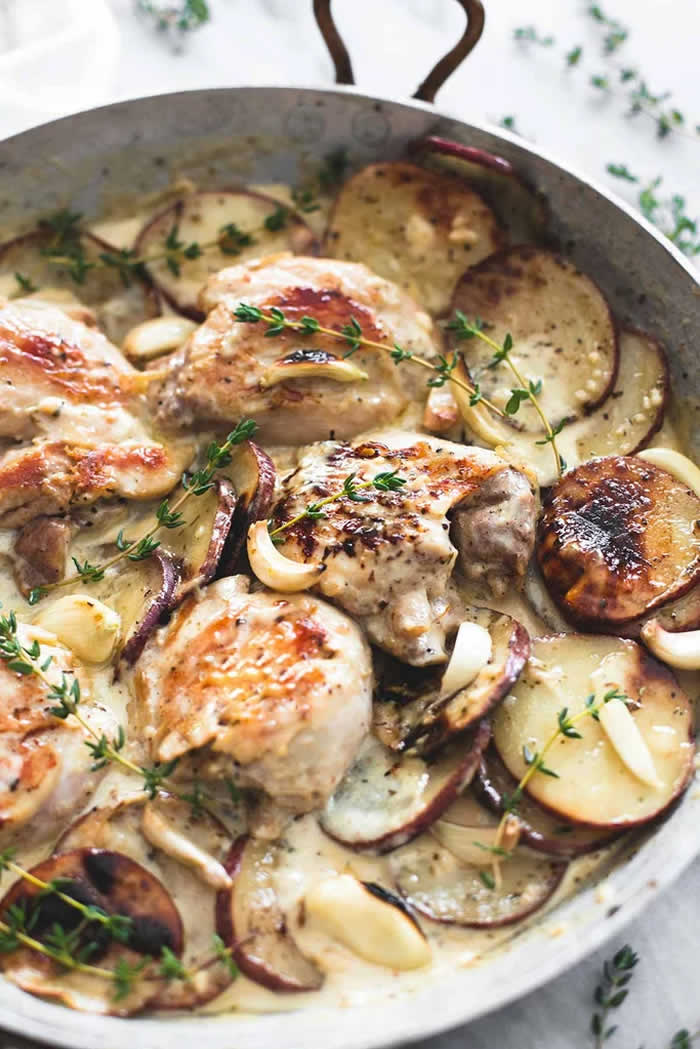 One-Pan Creamy Garlic Herb Chicken and Potatoes