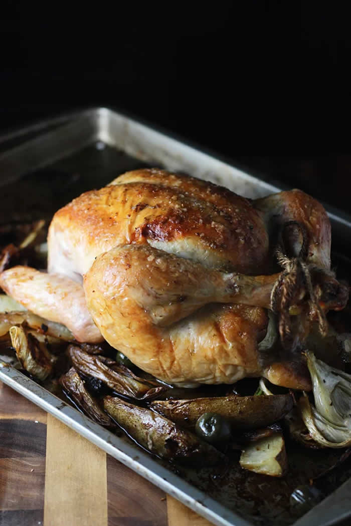 One-Pan Roast Chicken With Potatoes, Fennel, and Olives