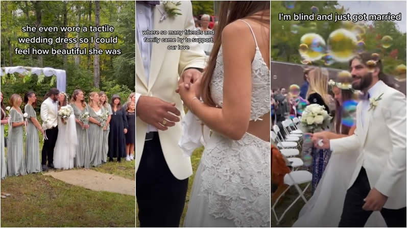  A Bride Wore a Tactile Wedding Dress so her Blind Husband could feel her Beauty