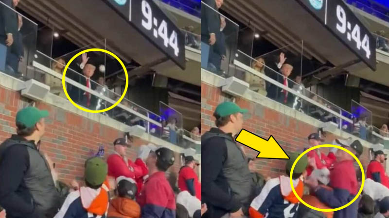  Trump Accidentally Hits A Child On Head With Baseball At World Series Game