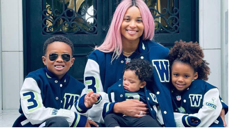  Ciara and kids cheer on Russell Wilson as he is introduced as the new quarterback of the Denver Broncos