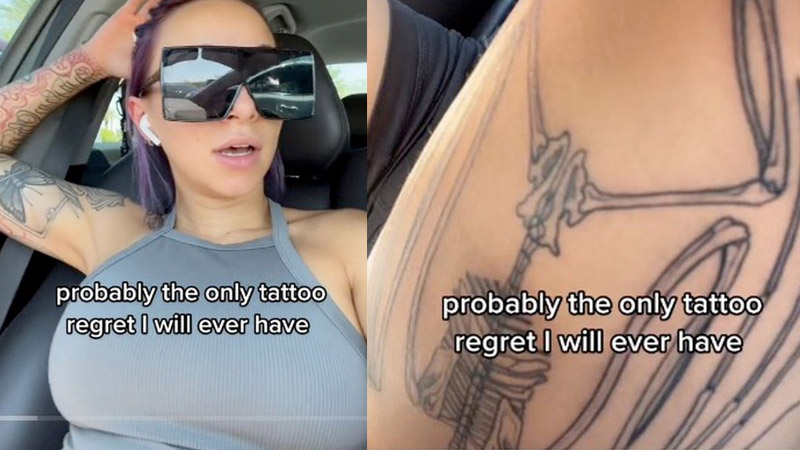  Woman gets new tattoo on the back of her leg, realizes she made a big mistake: “This is my driving foot”