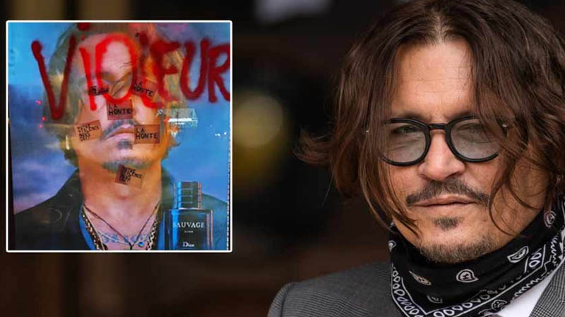  Johnny Depp’s Dior Ad In Paris Defaced With Words Like ‘R*pist, Shame,’ Netizens React “French Activists Have Done So Much To Support Amber Heard”