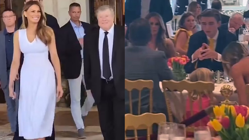  Barron Trump Stands Tall Beside Angelic Melania in White at Mar-a-Lago Easter Brunch