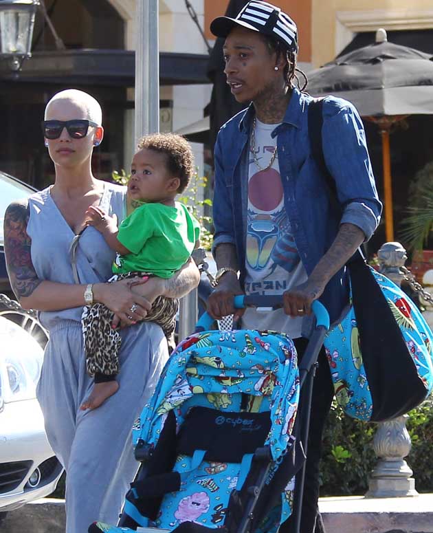 Amber Rose and husband Wiz Khalifa enjoy lunch at Le Pain Quotidien with son Sebastian in Calabasas