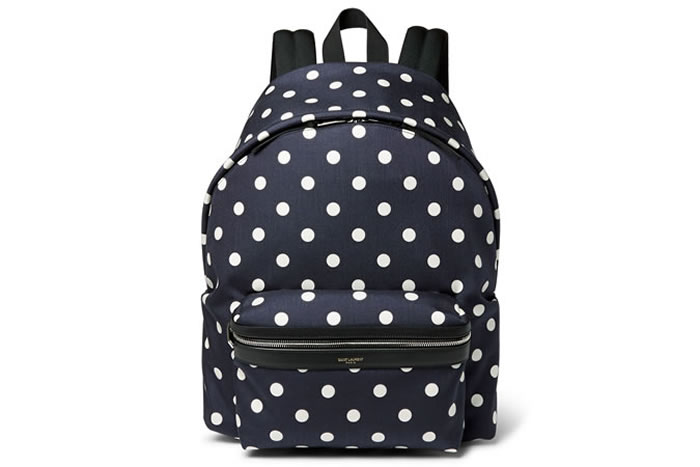 Saint Laurent Leather-Trimmed Polka-Dot Print Canvas Backpack