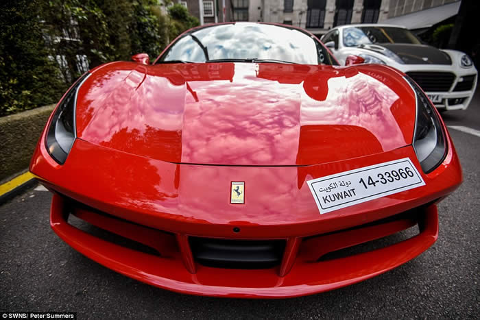 One of the flash cars spotted in central London is this shiny red Ferrari 488, which sells for about £200,000