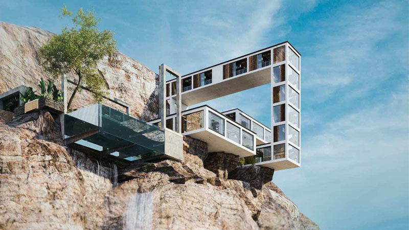  Mountain House on the side of a Rocky Cliff