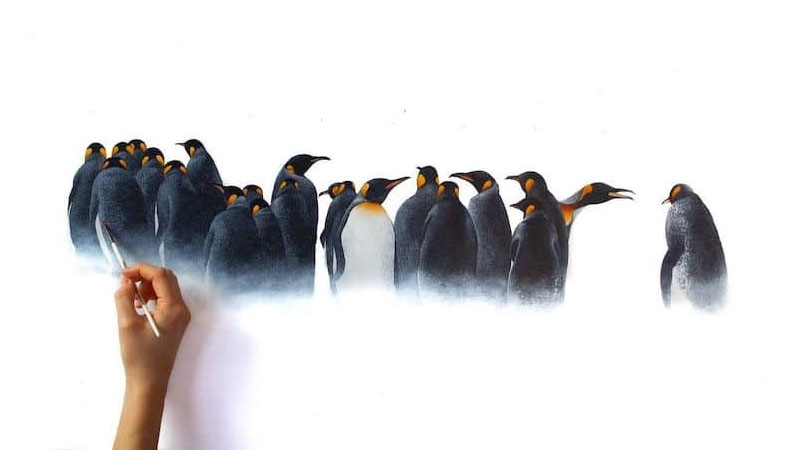  Stunning painting of penguins has been nominated for the Wildlife Artist of the Year Award