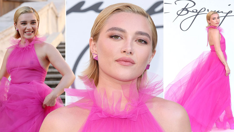  Florence Pugh Wore A Crimson Christmas Dress After Her Sheer Dress