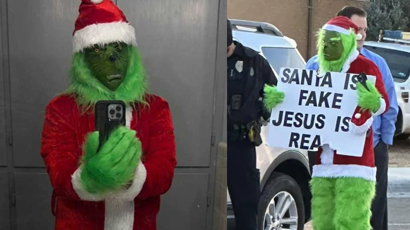  Pastor Dressed as the Grinch Stands Outside School Telling Young Kids ‘Santa Is Fake’
