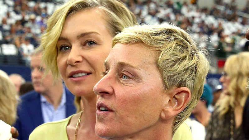 Portia de Rossi and Ellen DeGeneres watch the Green Bay Packers
