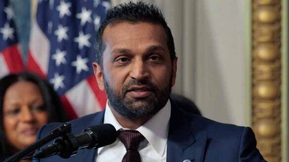 Kash Patel speaks after he was sworn in during a ceremony in the Indian Treaty Room in the Eisenhower Executive Office Building in Washington, DC.(Photo by Chip Somodevilla/Getty Images)
