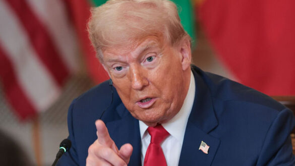 Donald Trump answers questions during a multilateral lunch with African leaders in the State Dining Room of the White House. (Photo by Win McNamee/Getty Images)